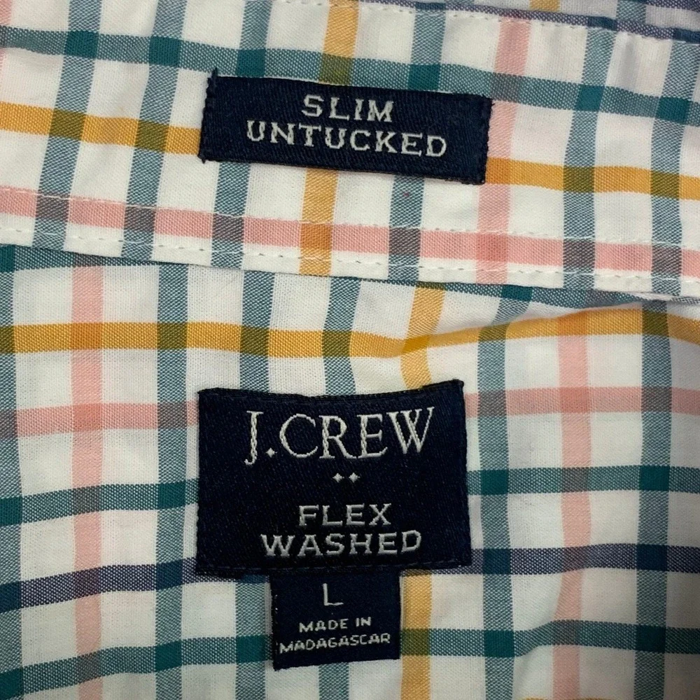 J Crew Slim Fit Long Sleeve Slim Untucked Button Down Shirt Plaid‎ Men Size L